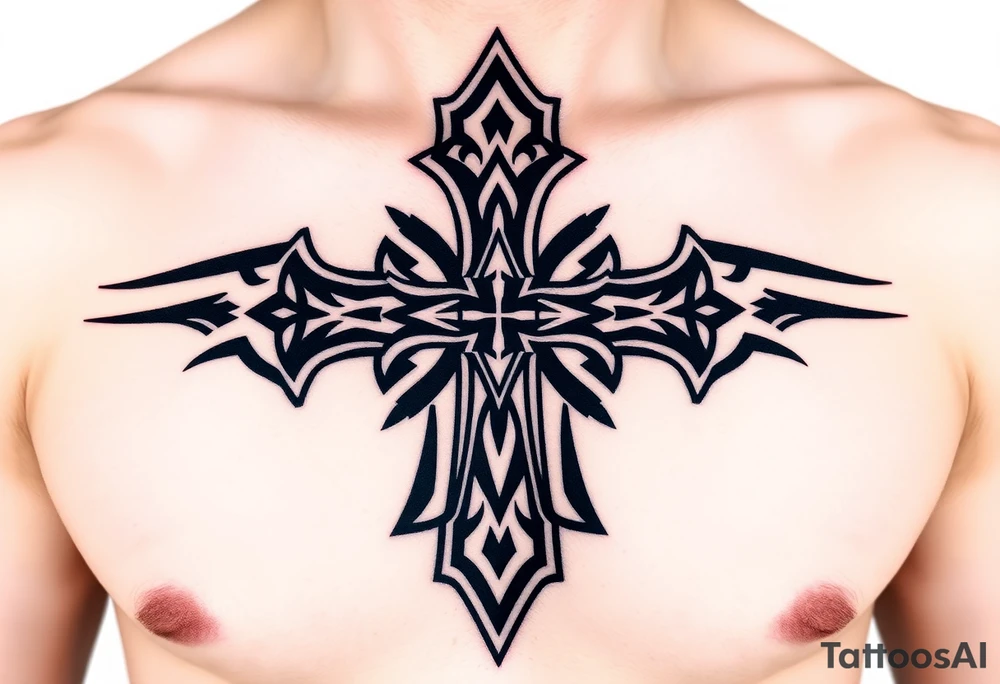 A tribal-styled Maltese cross in bold black ink, with sharp edges and symmetrical patterns tattoo idea