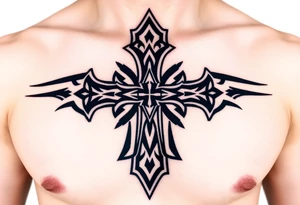 A tribal-styled Maltese cross in bold black ink, with sharp edges and symmetrical patterns tattoo idea