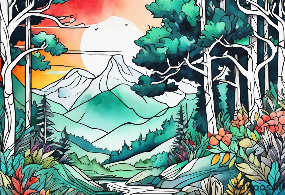 forest, lineswork tattoo idea