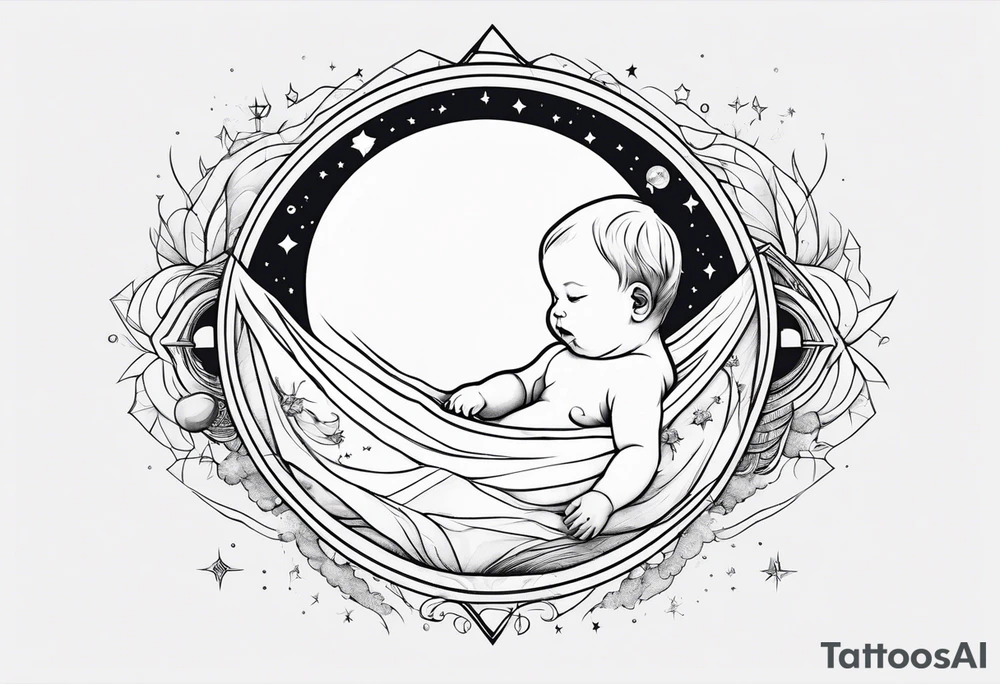 Design a tattoo representing birth of a baby boy connected to universe tattoo idea