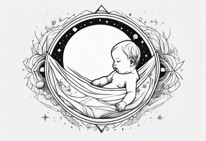 Design a tattoo representing birth of a baby boy connected to universe tattoo idea