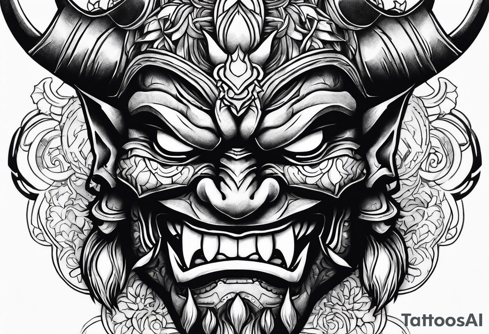 Protection against evil Oni mask tattoo idea