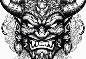 Protection against evil Oni mask tattoo idea