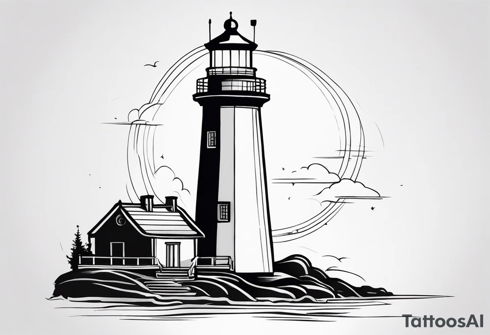 A light house with a contour lily at the bottom tattoo idea