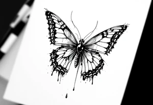 Bleeding butterfly and a second one who is in mental horror style and his placement is left and down from the first one tattoo idea