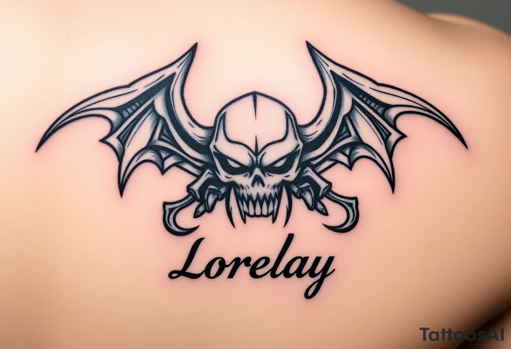 Créame un diseño en miniatura para la parte baja del bicep de una personaje principal de dragón Ball con el nombre de lorelay escrito por debajo del diseño tattoo idea
