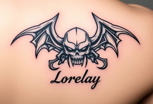 Créame un diseño en miniatura para la parte baja del bicep de una personaje principal de dragón Ball con el nombre de lorelay escrito por debajo del diseño tattoo idea