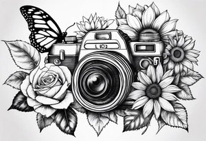 Flower : rose , sunflower, camera, butterfly tattoo idea