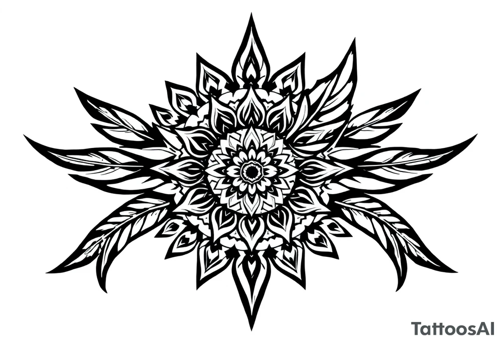 spiritual feather indian mandala shaman tattoo idea