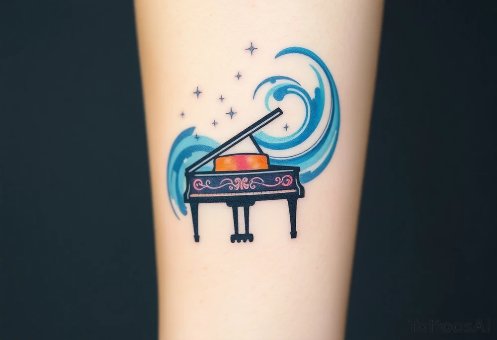 grand piano under the stars swirl tattoo idea