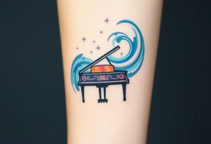 grand piano under the stars swirl tattoo idea
