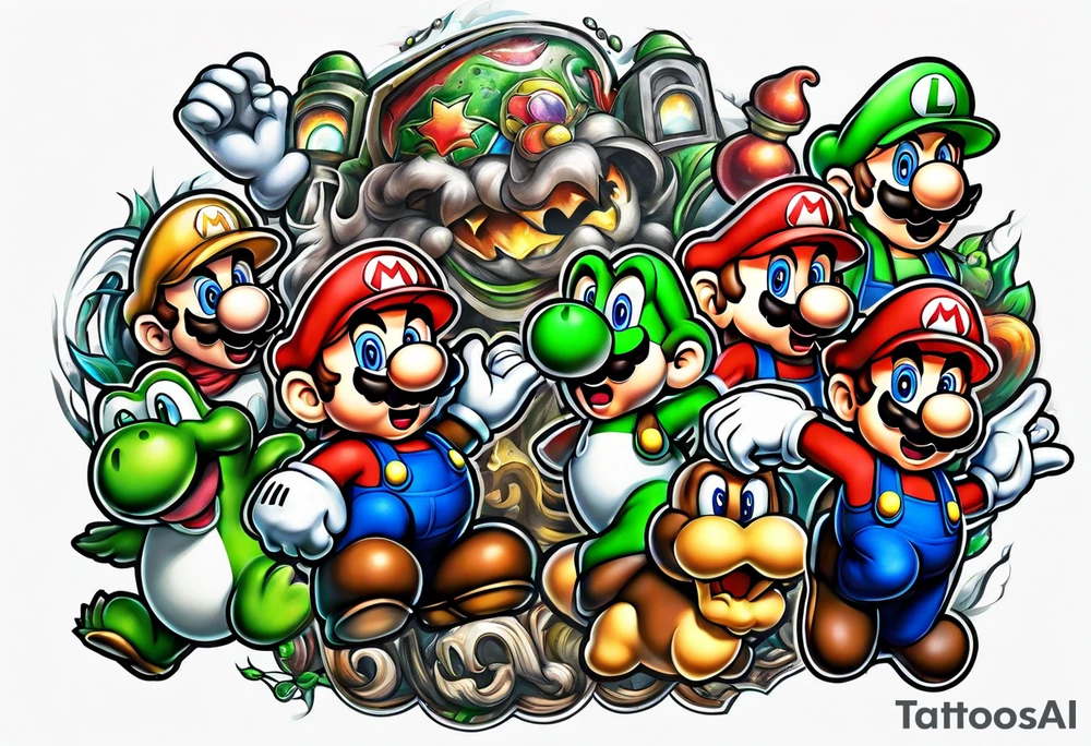 Mario Luigi ghosts and goombas tattoo idea