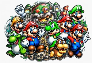 Mario Luigi ghosts and goombas tattoo idea