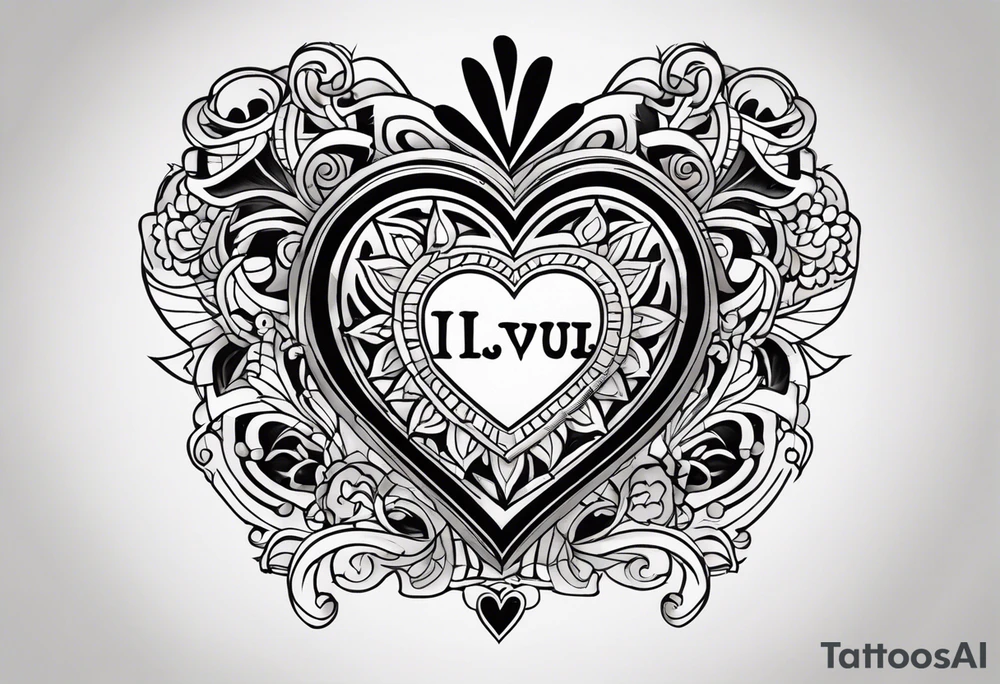 a traditional american tattoo of a heart, and the word "Purris" above the heart, and "I love you" under it tattoo idea