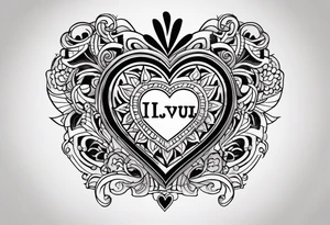 a traditional american tattoo of a heart, and the word "Purris" above the heart, and "I love you" under it tattoo idea