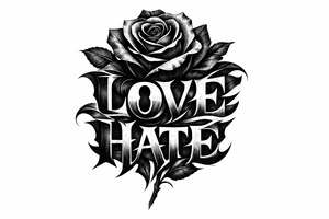 Single rose, petals morphing into bold love and hate lettering. tattoo idea
