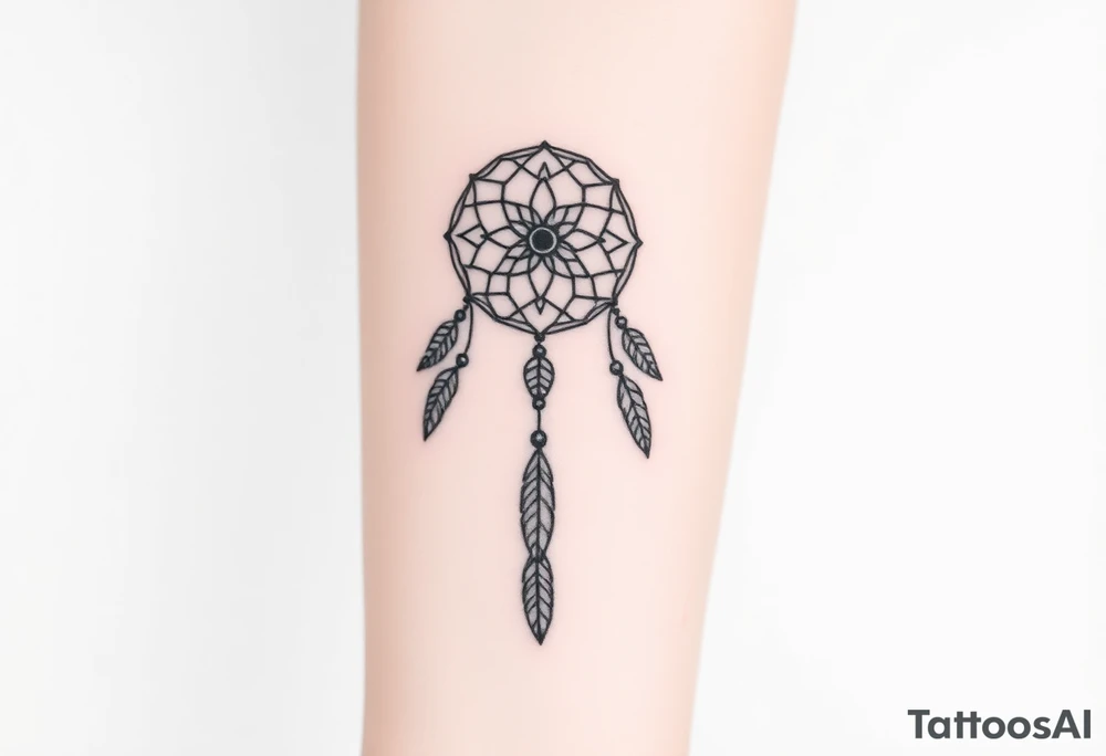 native dreamcatcher with flowing feathers and sacred beads tattoo idea