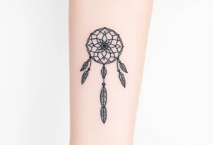 native dreamcatcher with flowing feathers and sacred beads tattoo idea