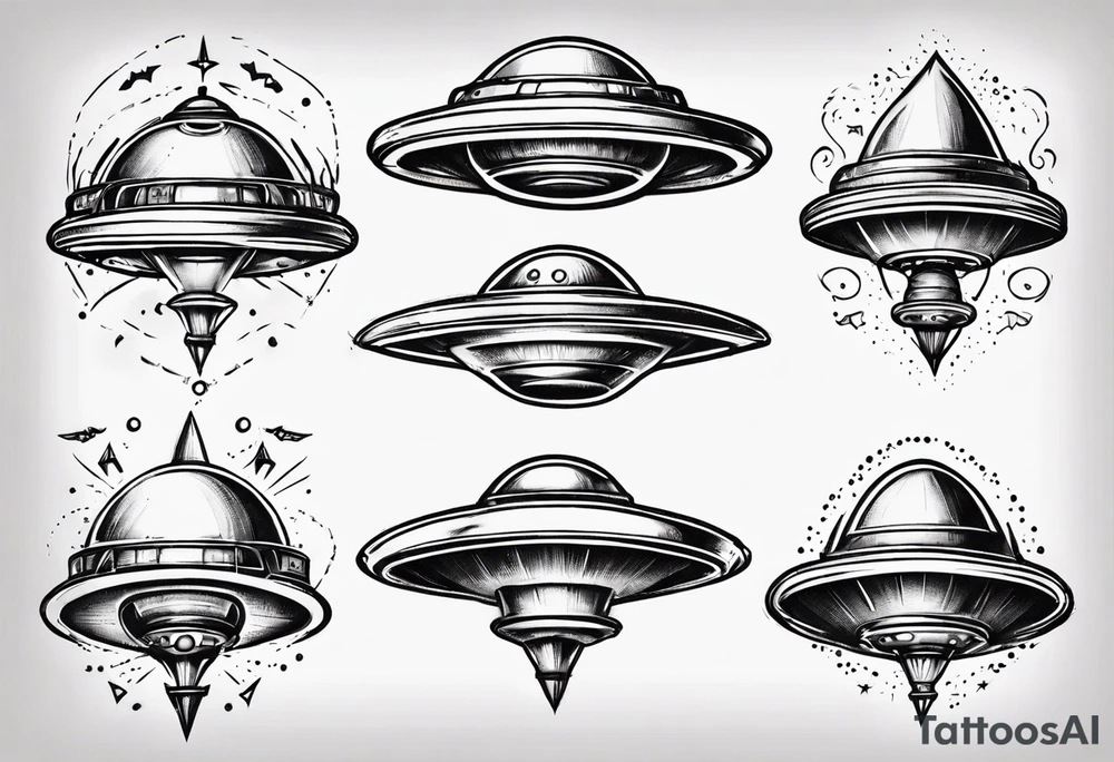 Sketch style flying saucer tattoo idea