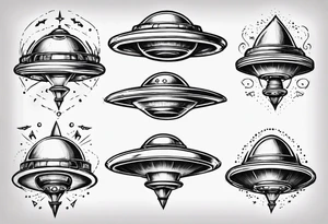 Sketch style flying saucer tattoo idea
