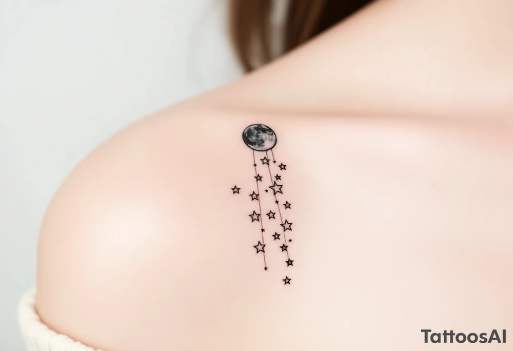 Cascade of stars with moon tattoo idea