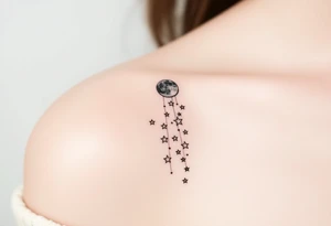 Cascade of stars with moon tattoo idea