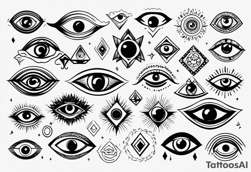 Variety simple line eyes flash sheet tattoo idea