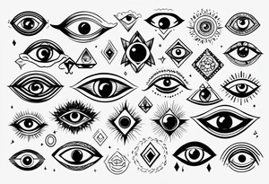 Variety simple line eyes flash sheet tattoo idea