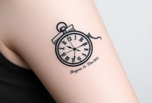 Old paper scroll and pocket watch 
with my 3 childrens names and birth dates tattoo idea