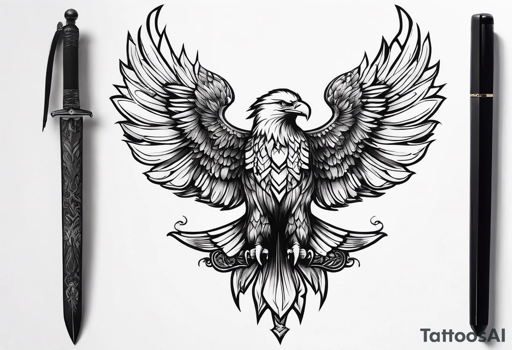 Eagle sword writing tattoo idea