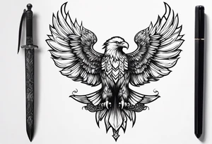 Eagle sword writing tattoo idea