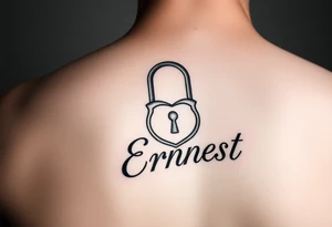 Romantic inner arm tattoo of a lock with husband name Ernest tattoo idea