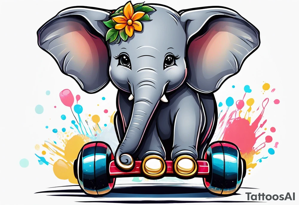 Baby Elephant with roller skates tattoo idea