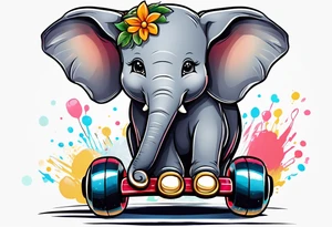 Baby Elephant with roller skates tattoo idea