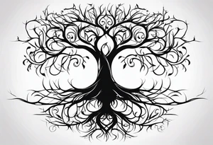 twisted leafless tree with long roots and branches stencil for chest and collar bone. symmetrical tattoo idea