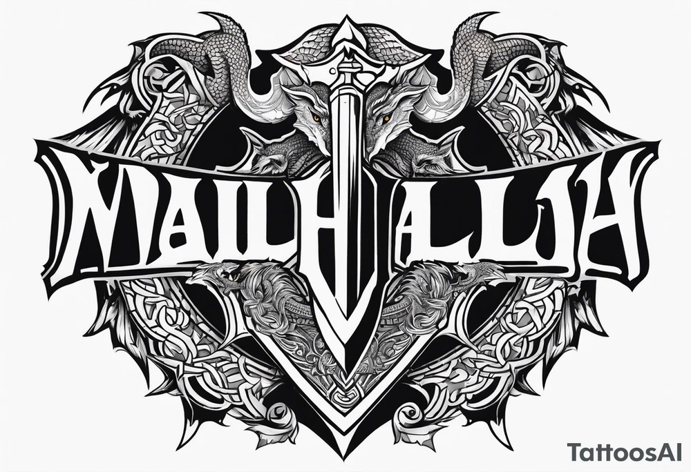 Valhalla sword shield dragon axe tattoo idea