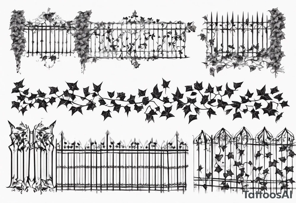 metal fence with pointy ivy tattoo idea