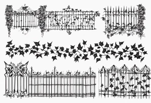 metal fence with pointy ivy tattoo idea