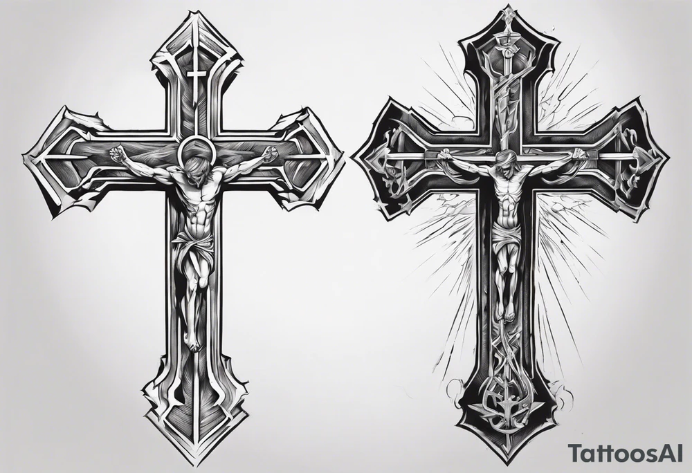Inner bicep, stretched horizontally, bridge leading to a cross tattoo idea