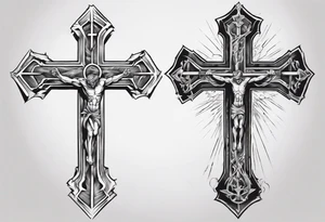 Inner bicep, stretched horizontally, bridge leading to a cross tattoo idea