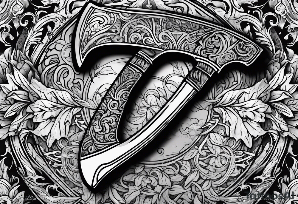 Axe with engravings tattoo idea