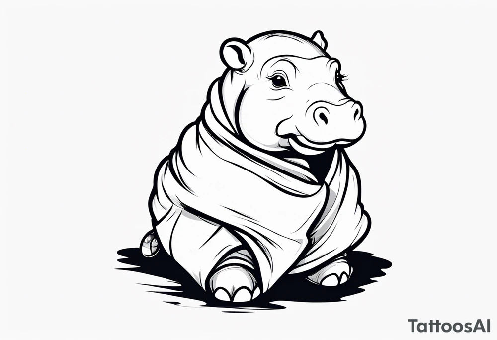 Baby hippo in a swaddle holding a weapon tattoo idea