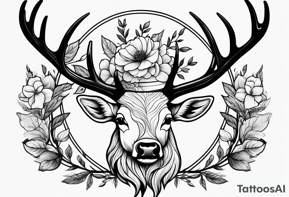 antler with flower tattoo idea