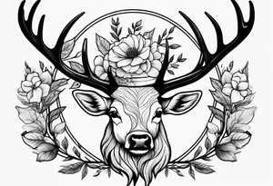 antler with flower tattoo idea