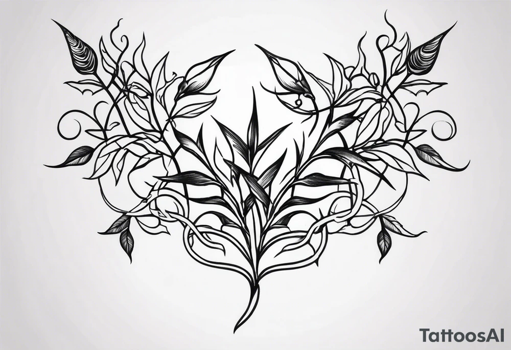 Long straight black and white vines with thorns tattoo idea Long straight black and white vines with thorns tattoo idea