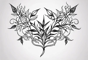 Long straight black and white vines with thorns tattoo idea