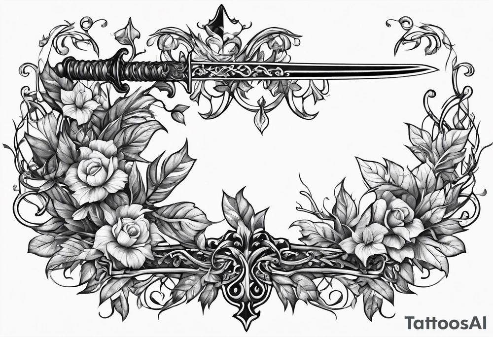 Leafy vines with sword tattoo idea