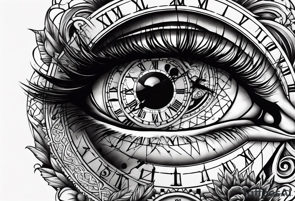 Oeil horloge terre tattoo idea