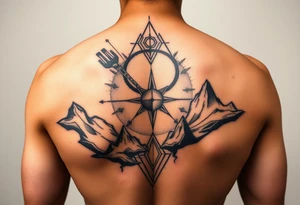 cover up tattoo inspired by the space and time that covers the upper portion of the back that bleeds into back tattoo idea
