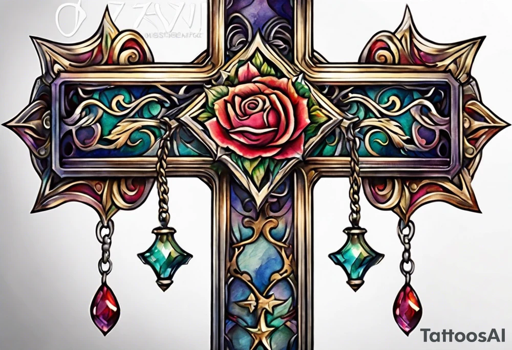 hook cross with watercolor background tattoo idea